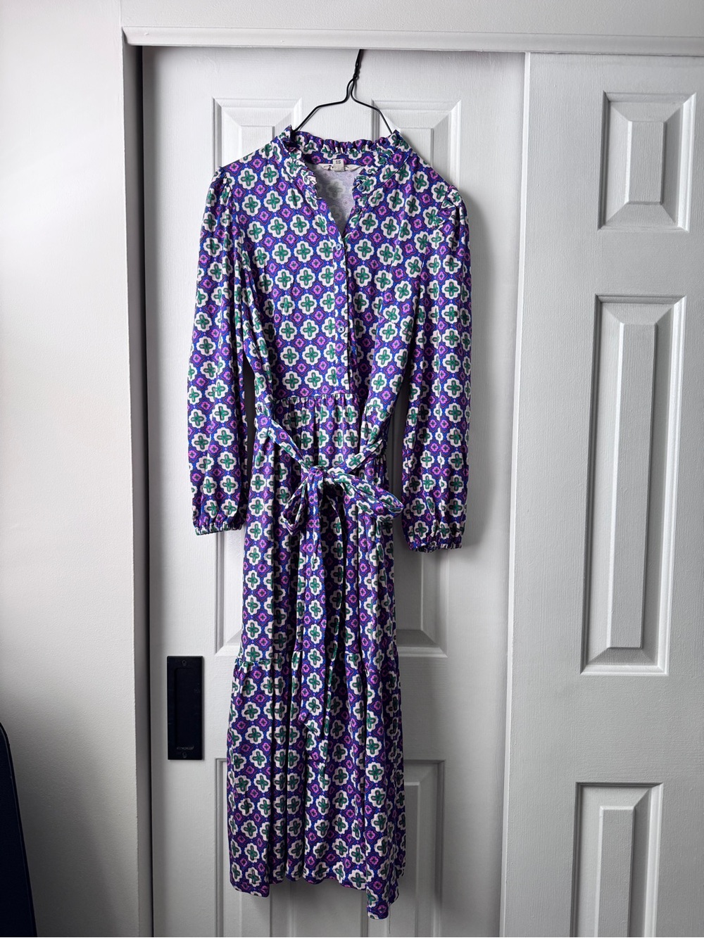 Boden Purple Floral Tie-Waist Maxi Dress